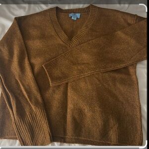 CeCe Women's Long Sleeve V-Neck Knit Sweater Dark Brown Size Medium MSRP $70